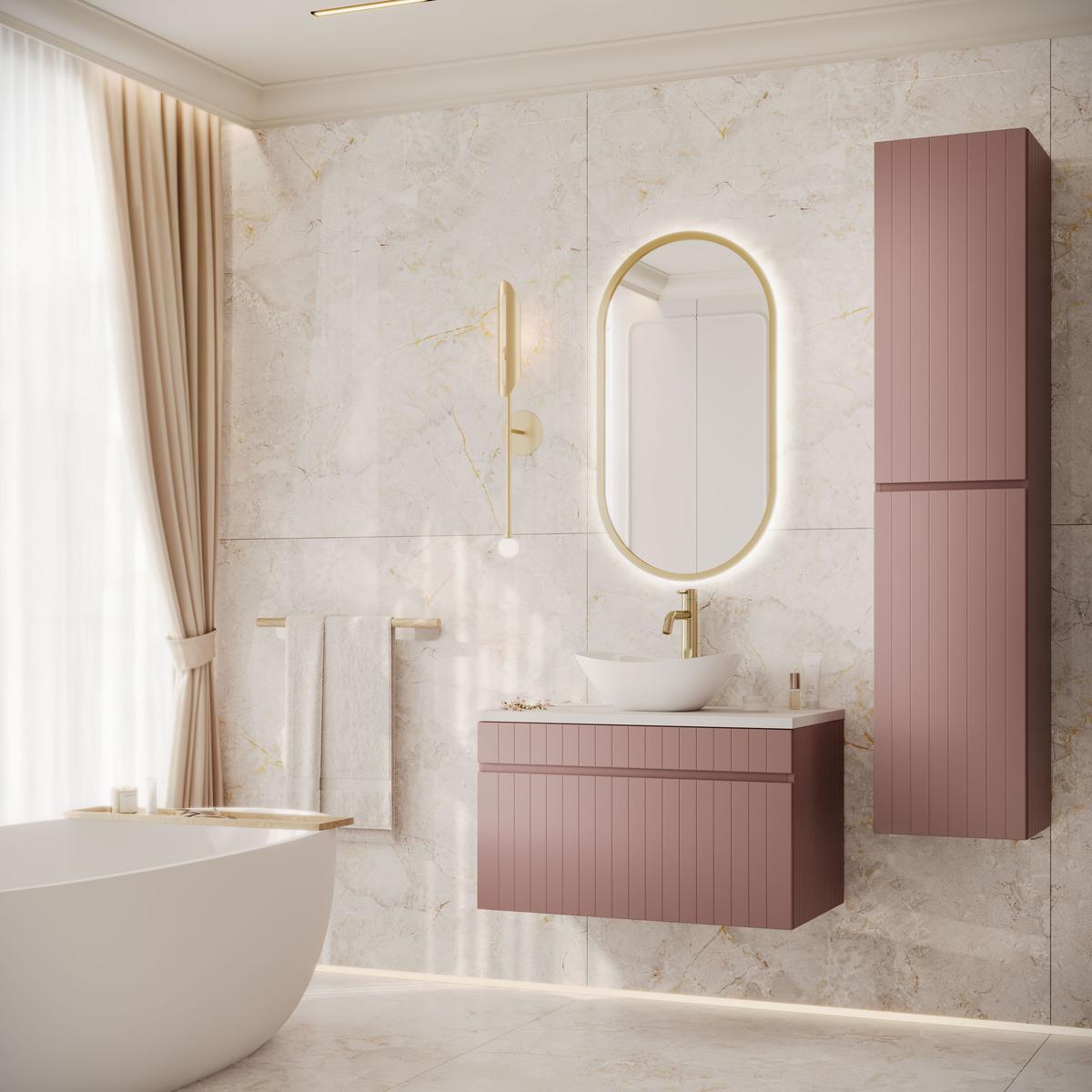 BADEZIMMER-SET FLORIS - Rosa, Holzwerkstoff (80/46/45.6cm) - Lookway