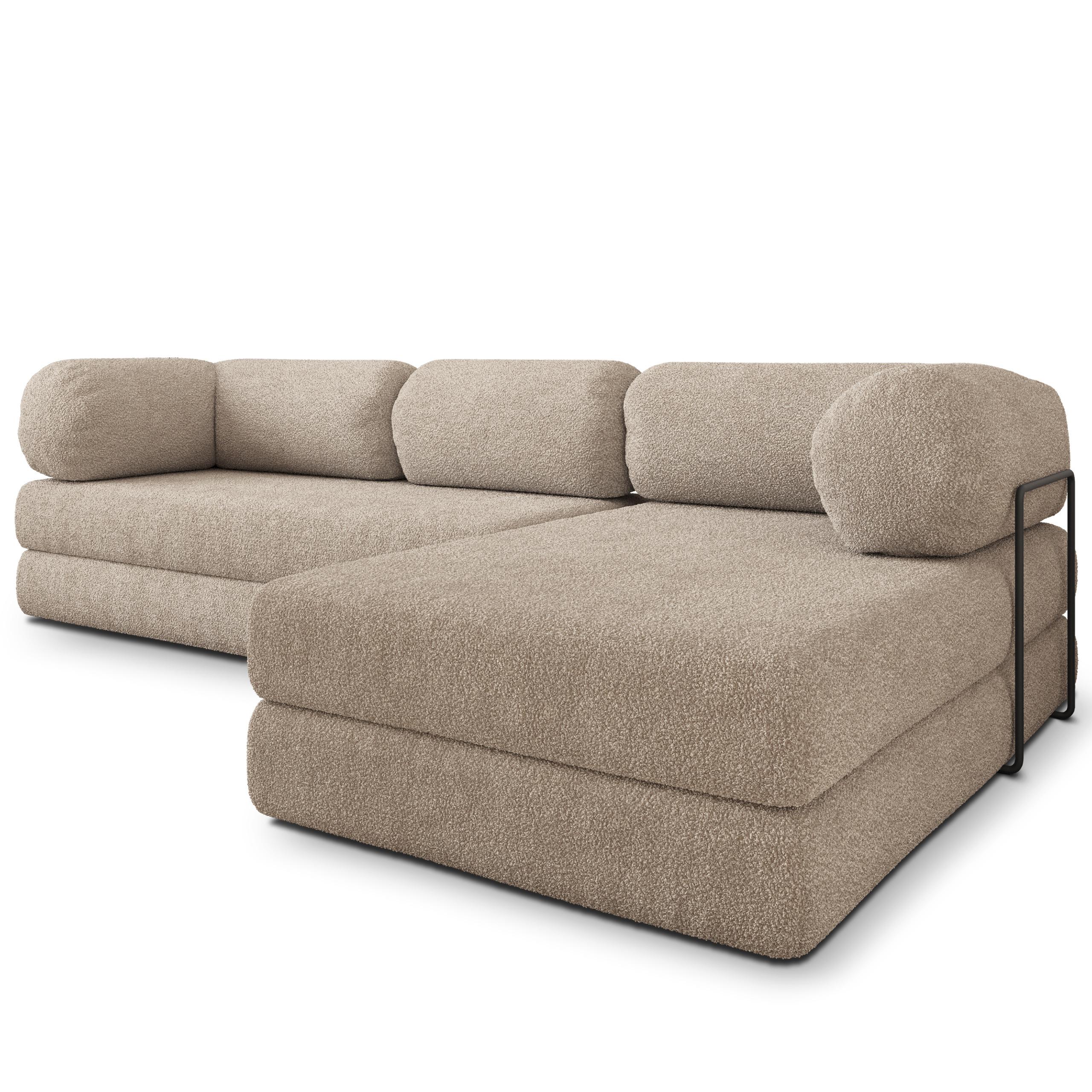 ECKSOFA KELI modulares Boneless Sofa mit Schlaffunktion Beige Boucle-Stoff - Beige, Textil (270/160cm) - MASSENO