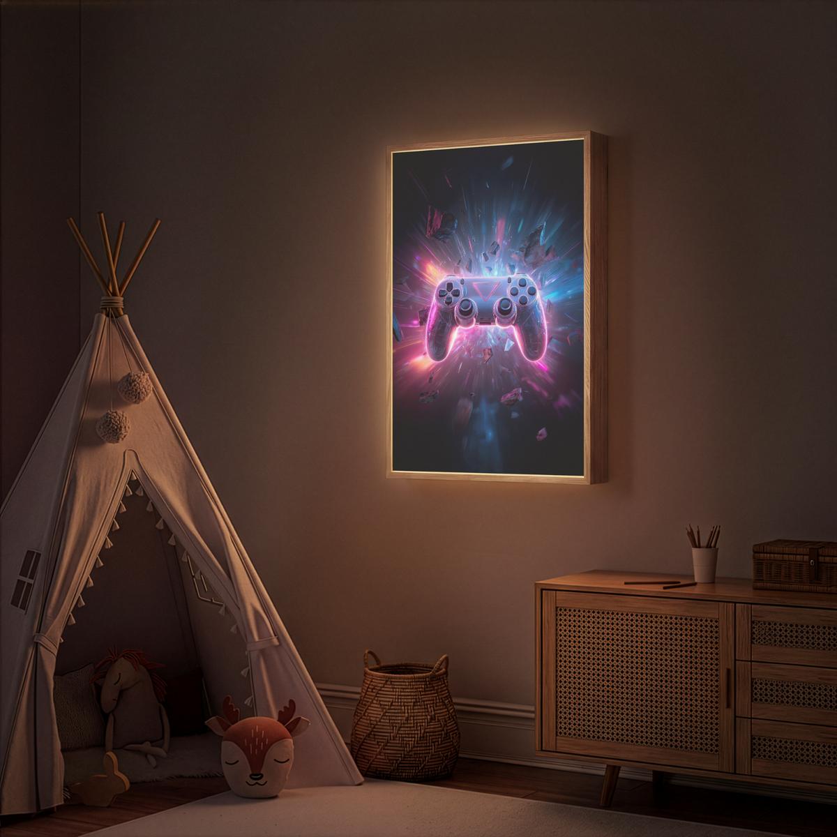NACHTTISCHLAMPE MIT AKKU Controller - Neon - Explosion - Abstrakt 70x100 cm - Violett, Holzwerkstoff (8/70/100cm) - OnlyWow