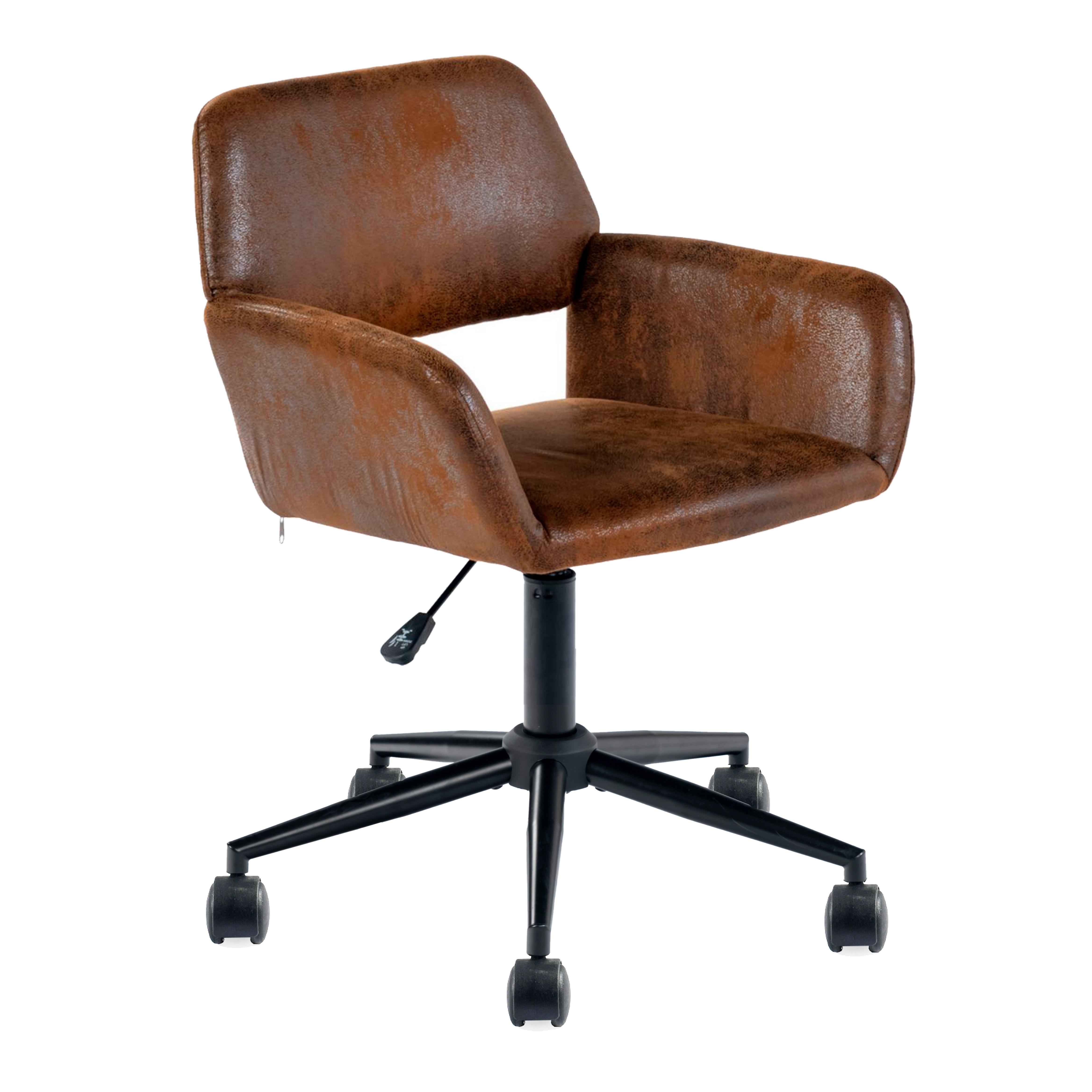 DREHSTUHL – Wildleder Optik, Höhenverstellbar und 360° drehbar - Schwarz/Braun, Textil/Metall (54/85/56cm) - Urban Meuble