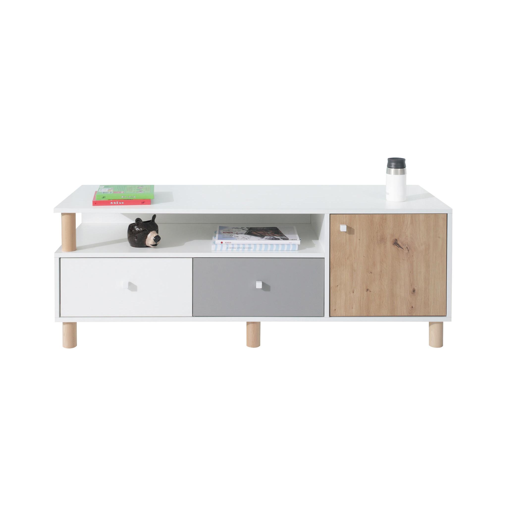 LOWBOARD Figo mit 1 Tür und 2 Schubladen - Weiß/Eiche Artisan, Holzwerkstoff (140/50/50cm) - Beautysofa