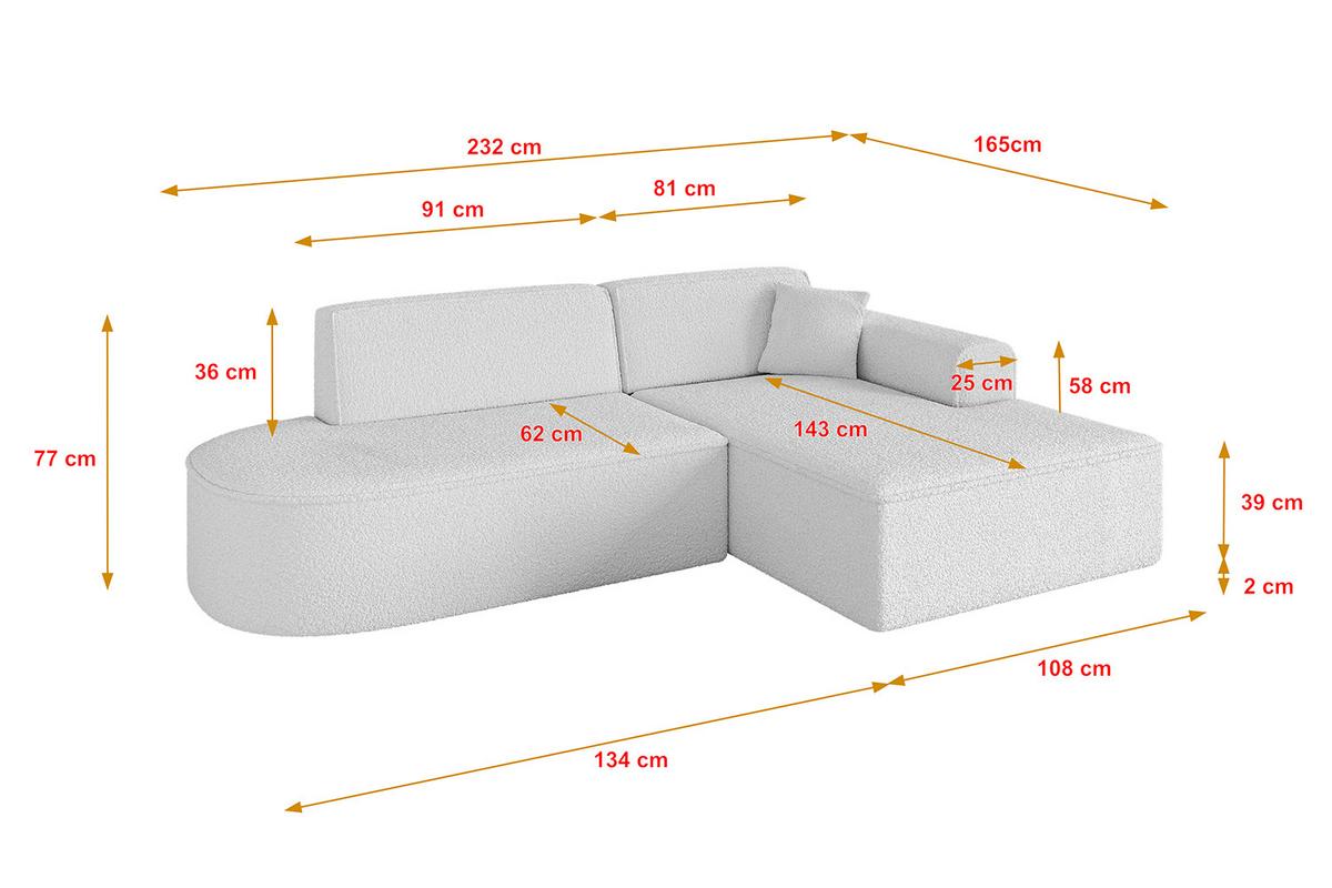 ECKSOFA Ottomane Rechts IREA-L1-v3 - 232x165x77 cm Weiß - Weiß, Holzwerkstoff/Textil (232/165cm) - ALTDECOR