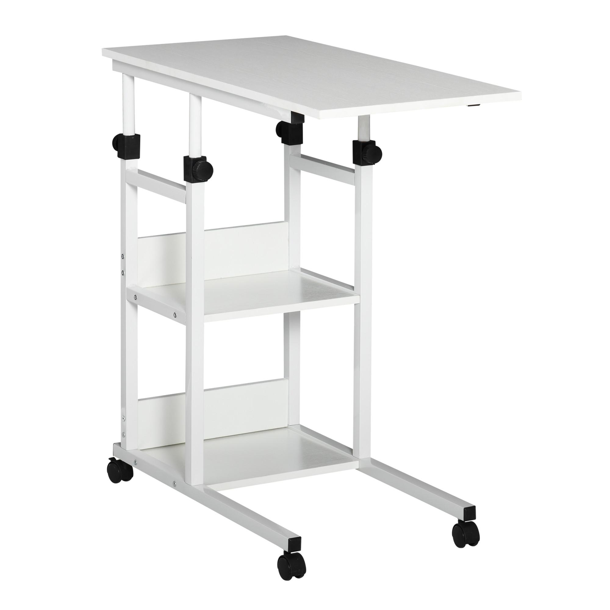 BEISTELLTISCH Couchtisch mit Rollen höhenverstellbar 2 untere Regale Esszimmer - Weiß, Kunststoff (80/40/82cm) - HOMCOM