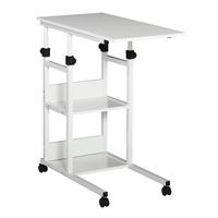 BEISTELLTISCH Couchtisch mit Rollen höhenverstellbar 2 untere Regale Esszimmer - Weiß, Kunststoff (80/40/82cm) - HOMCOM