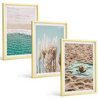 BILDER SET 3er Set - 40x60 cm Goldrahmen - Strandwellen Grashut - Goldfarben, Kunststoff (40/60cm) - TULUP