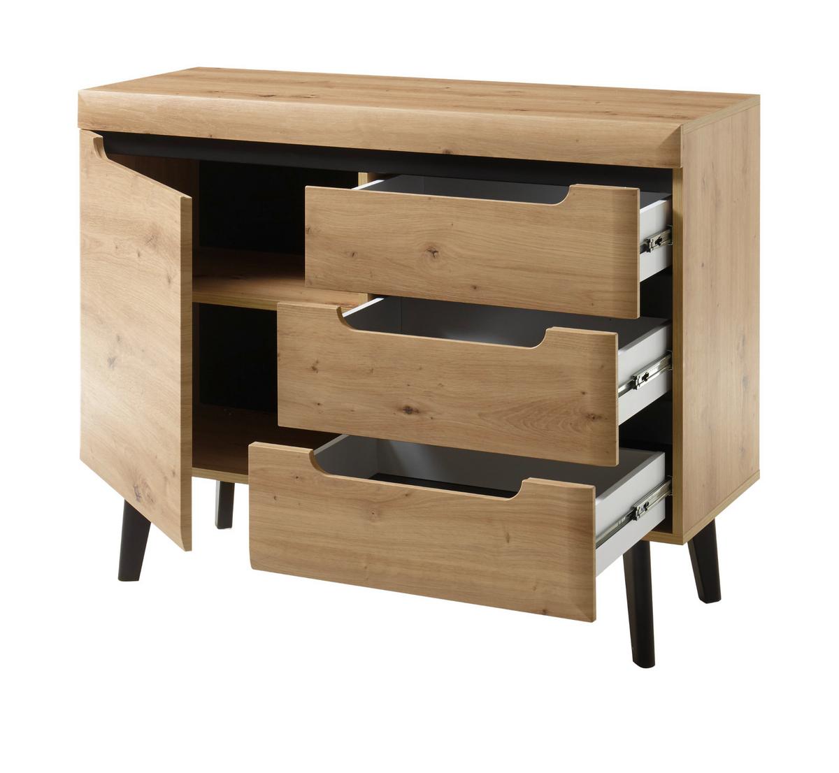 KOMMODE Eiche Artisan, schwarz 107 cm, Sideboard skandinavisch - Eichefarben/Schwarz, Holzwerkstoff (107/83/40cm) - Furn.Design
