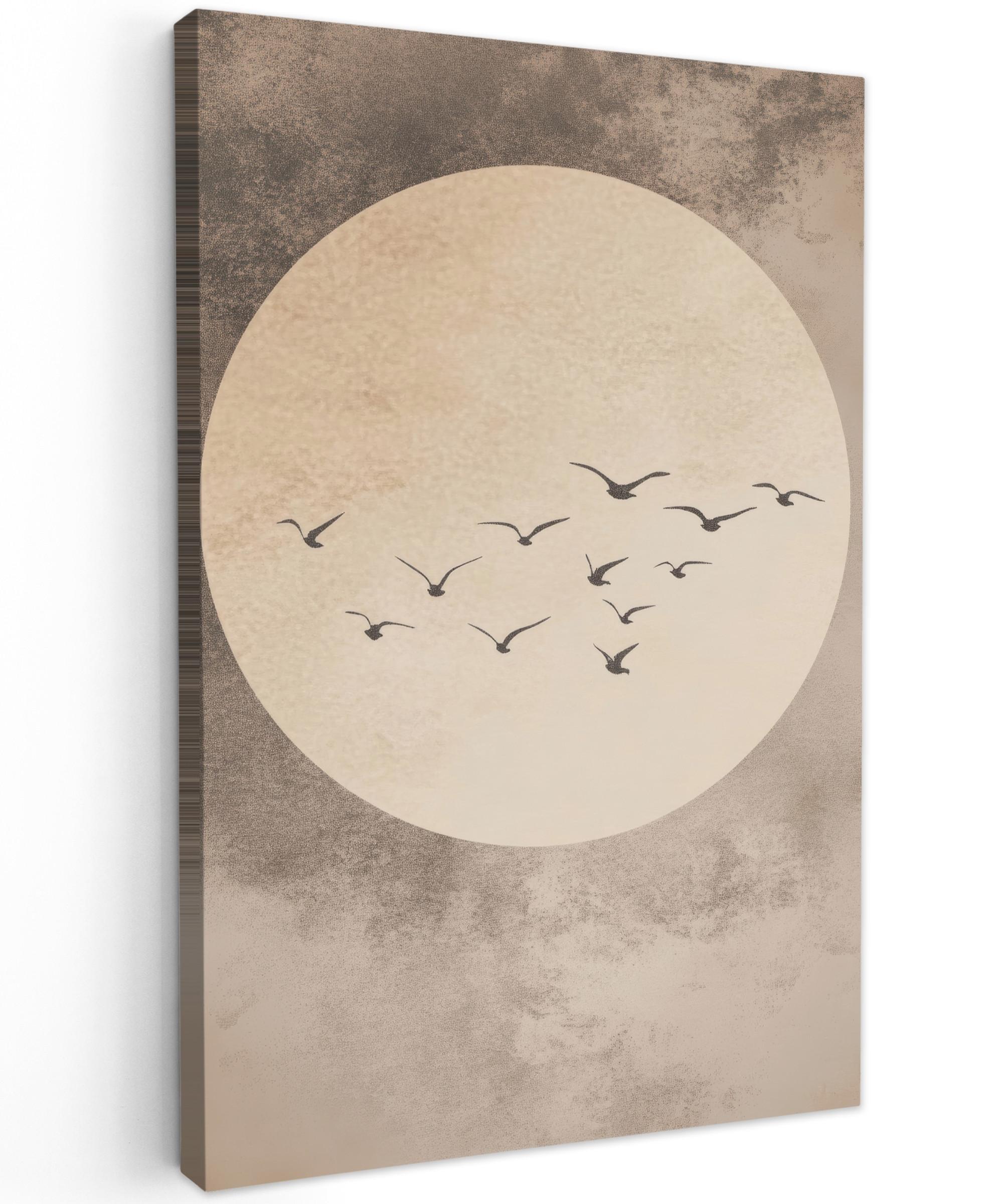 LEINWANDBILD Vogel - Beige - Japanisch Wanddeko 40x60 cm - Taupe, Textil (40/60cm) - MuchoWow