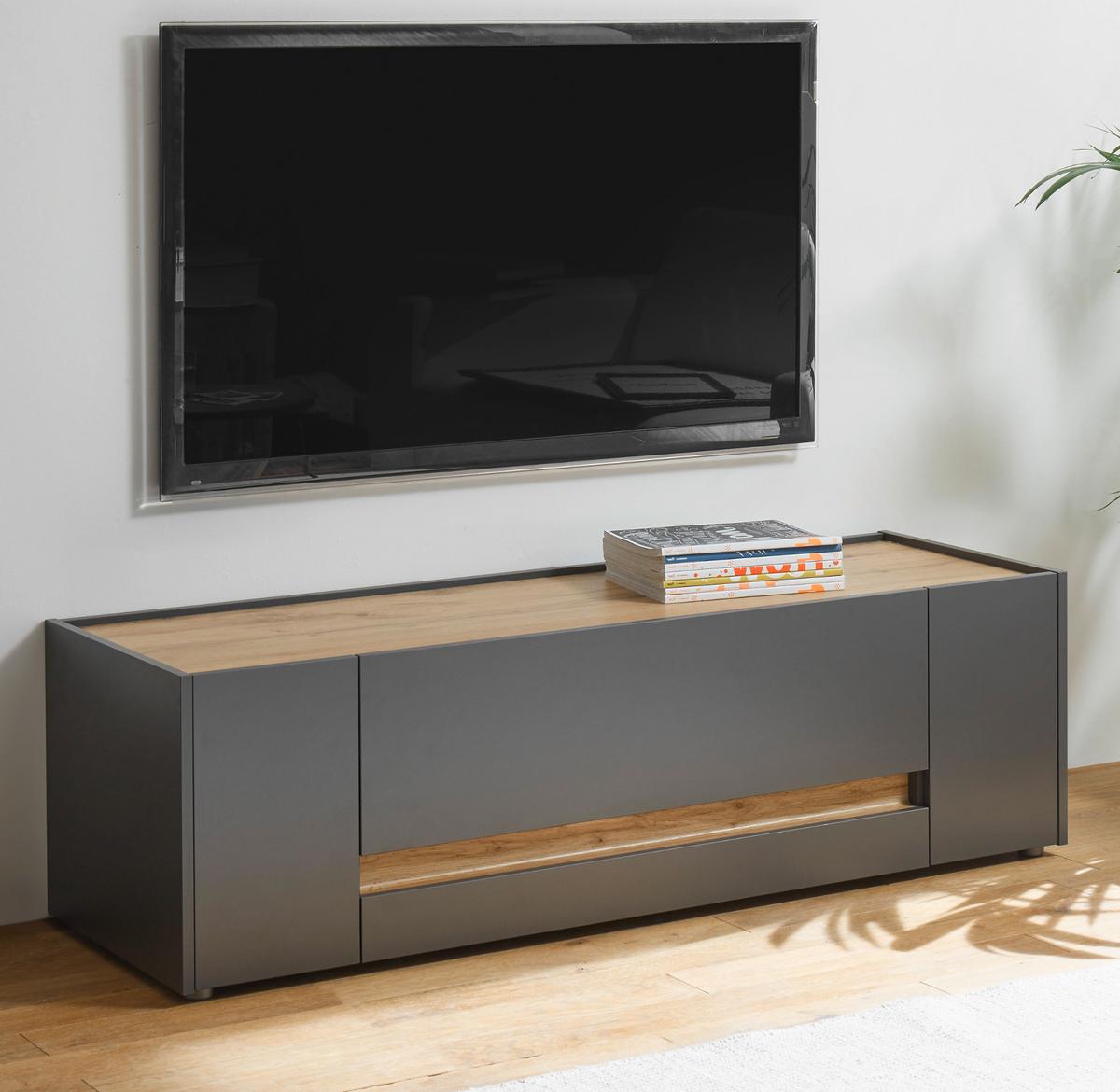 TV-LOWBOARD grau matt, Eiche Wotan 140 cm, TV-Unterteil mit Schubkasten - Eiche Wotan/Grau, Holzwerkstoff/Kunststoff (140/40/45cm) - Furn.Design