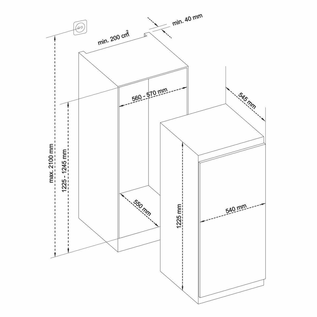 KÜHLSCHRANK Einbau, ohne Gefrierfach, 122cm Nische, Schlepptür-Technik, 193 Liter Nutzinhalt - Weiß, Glas/Kunststoff (54/122.5/54.5cm) - Telefunken