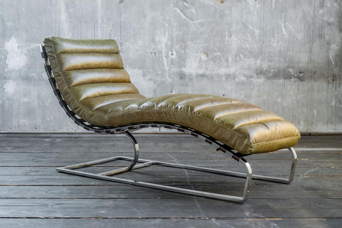 RELAXLIEGE SIRY Grün Leder - Silberfarben/Olivgrün, Leder/Metall (150/88/88cm) - KAWOLA