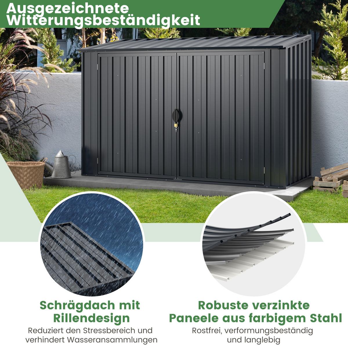 MÜLLTONNENBOX mit abschließbarer Tür grau - Grau, Metall (158/127/79cm) - COSTWAY
