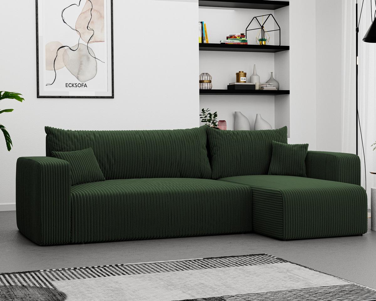 ECKSOFA Grün Cord-Stoff mit Bettkasten - Grün, Textil (248/145cm) - Idohome