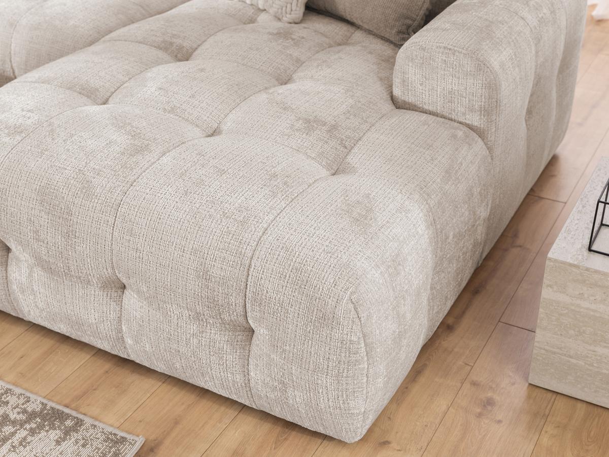 WOHNLANDSCHAFT inkl. Hocker Kozy im Bumpy-Design mit Schlaffunktion und fester Rückenlehne aus weichem Beige Chenille-Stoff - Beige/Creme, Holz/Kunststoff (323/79/161cm) - S-Style Möbel