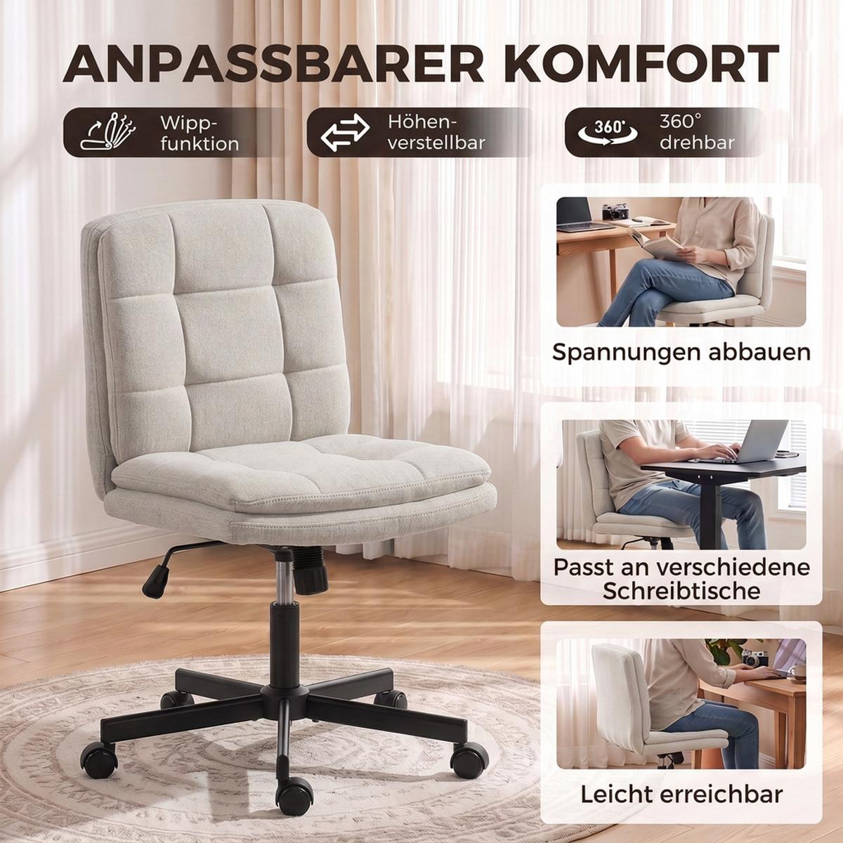 BÜROSTUHL Polyester Hellgrau - Hellgrau/Schwarz, Textil/Metall (51/100/66cm) - HOMCOM