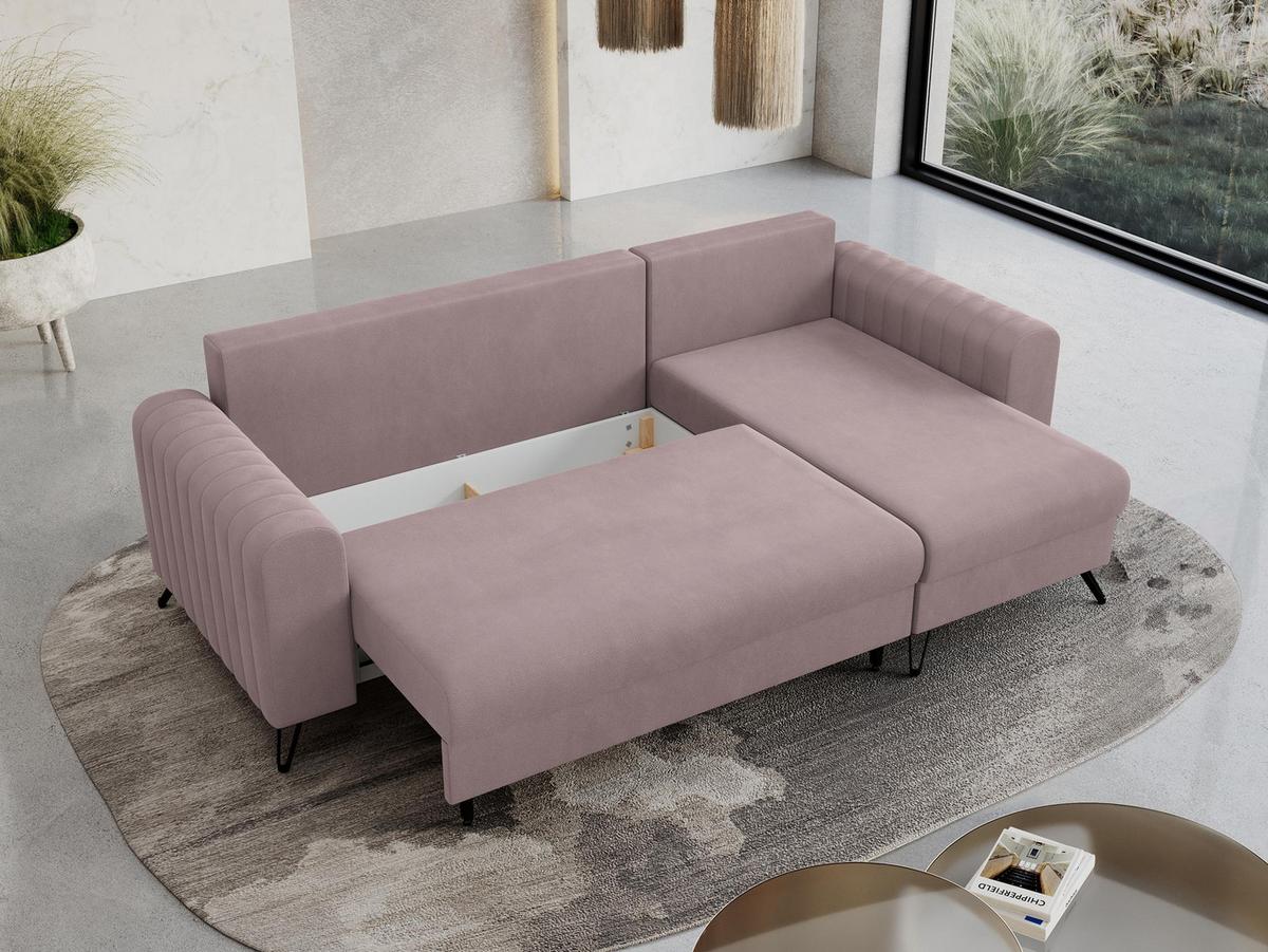 ECKSOFA Axel Samt Rosa - Schwarz/Rosa, Textil/Metall (242/140cm) - MKS