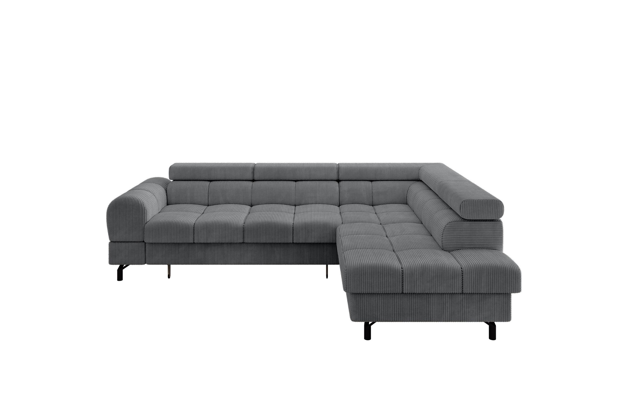 ECKSOFA mit Schlaffunktion Ottomane Rechts LUMA-L 272x203x70 Dunkelgrau Cord - Dunkelgrau/Schwarz, Holzwerkstoff/Kunststoff (203/272cm) - ALTDECOR