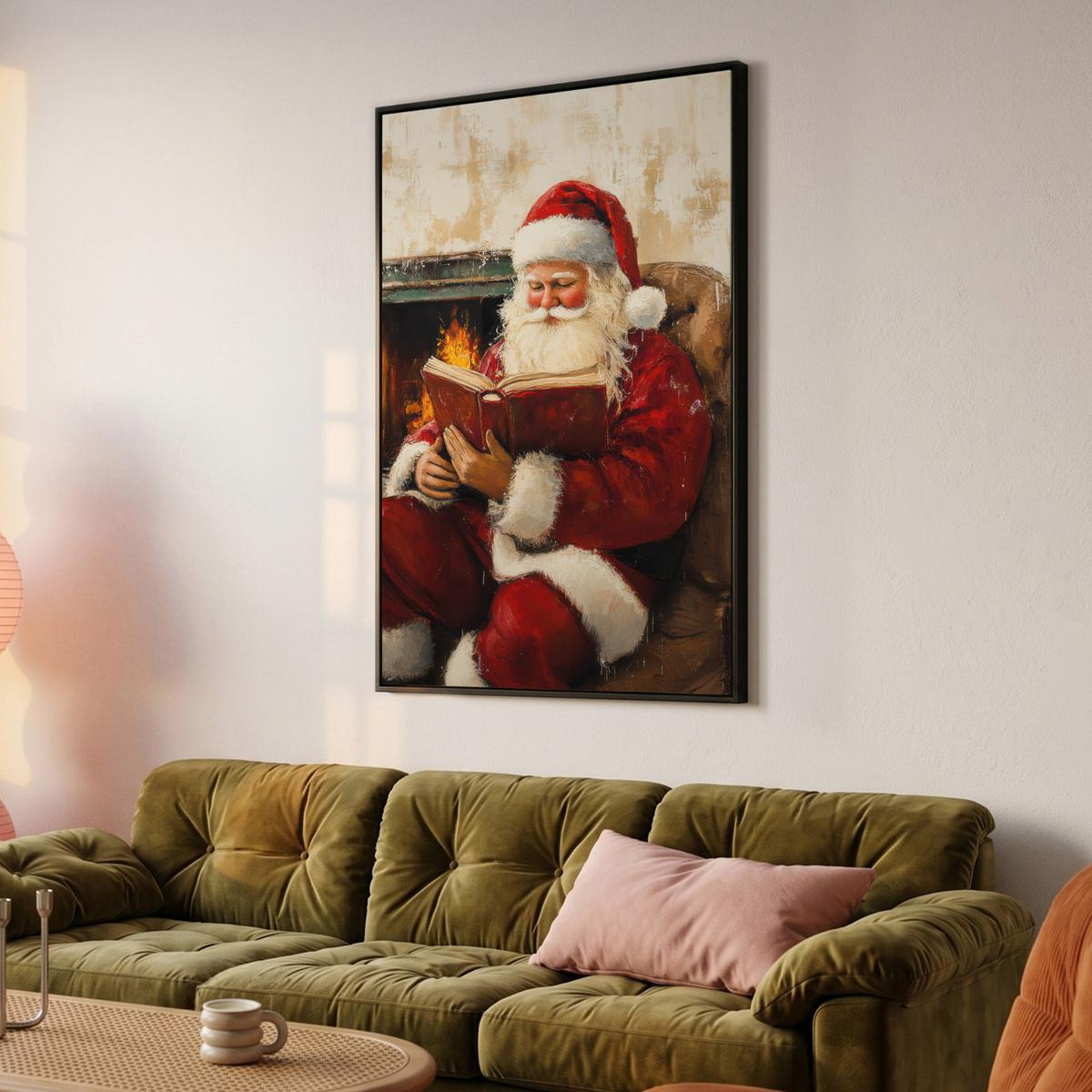 LEINWAND Bilder mit Rahmen - Weihnachten - Weihnachtsmann - Winter - Open Fireside - 100x150 - Dunkelrot, Textil (100/150cm) - MuchoWow