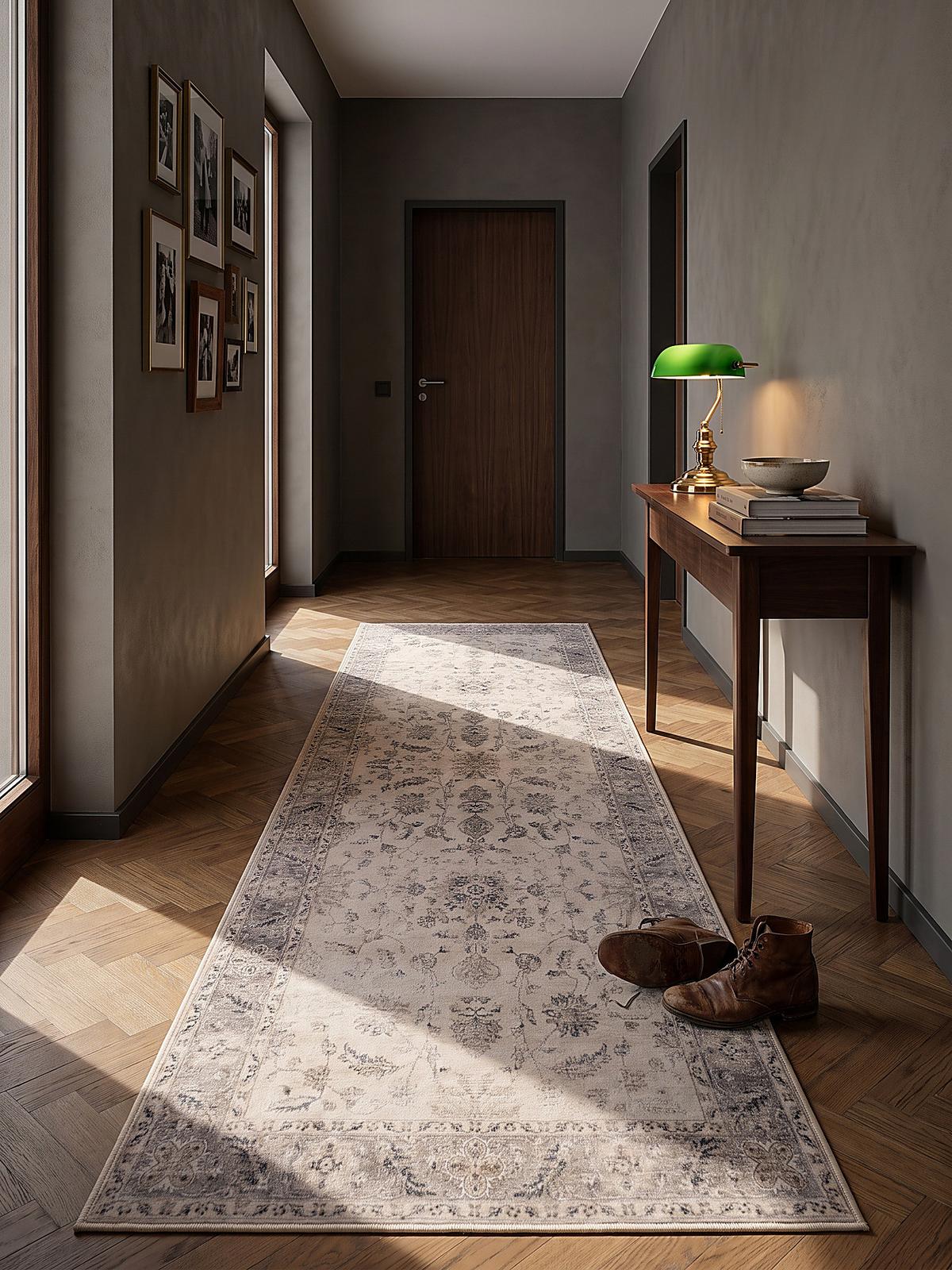 LÄUFER waschbar, mit floralen Ornamenten, aus Polyester, VERNANTE in Beige-Grau, 80 x 250 cm - Beige, Textil (80/250cm) - KADIMA DESIGN