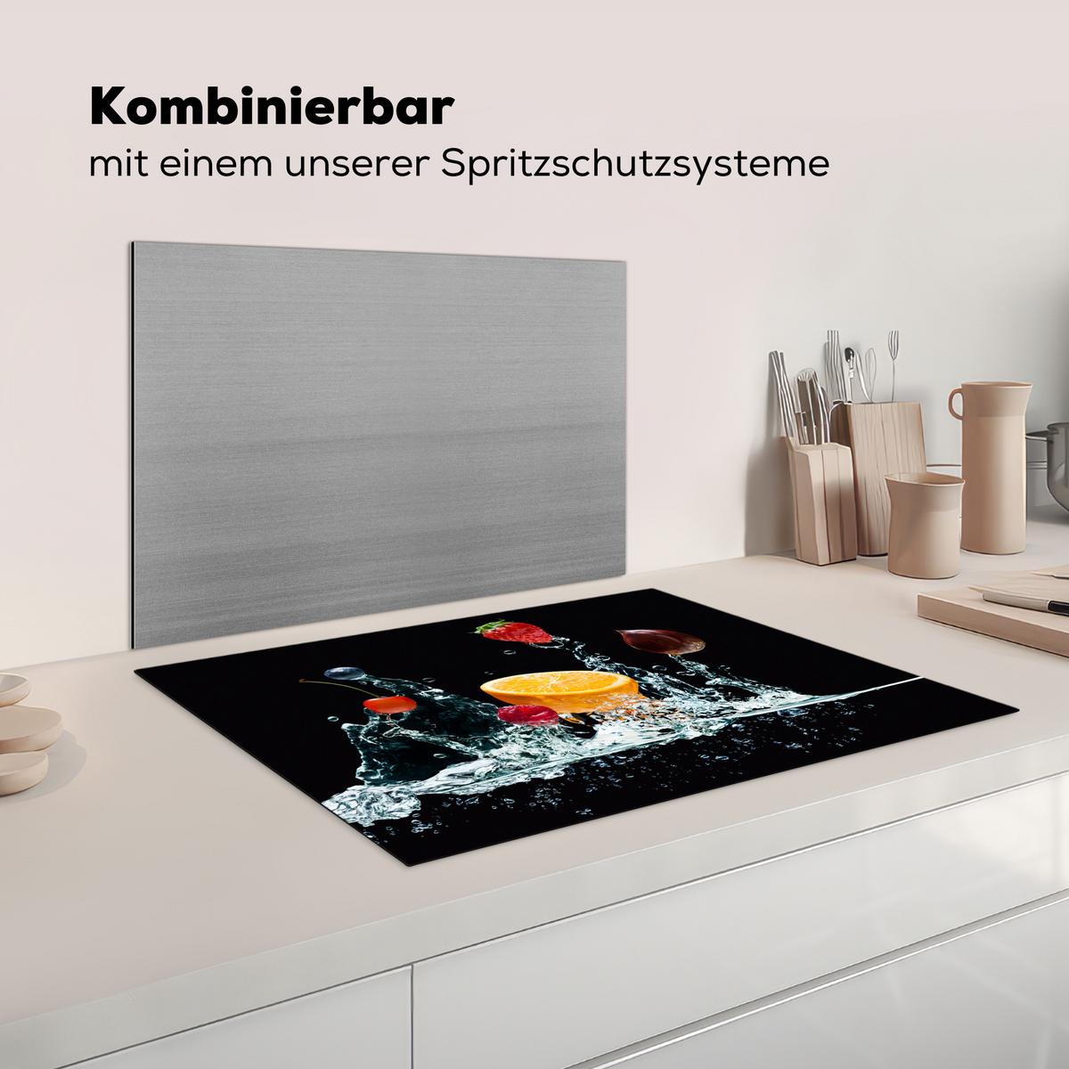 HERDABDECKPLATTE Wasser - Obst - Orange - Erdbeere - Kirsche - Schwarz Herdabdeckung Induktionsfeld 75x52 cm - Orange, Kunststoff (75/52/0.2cm) - MuchoWow