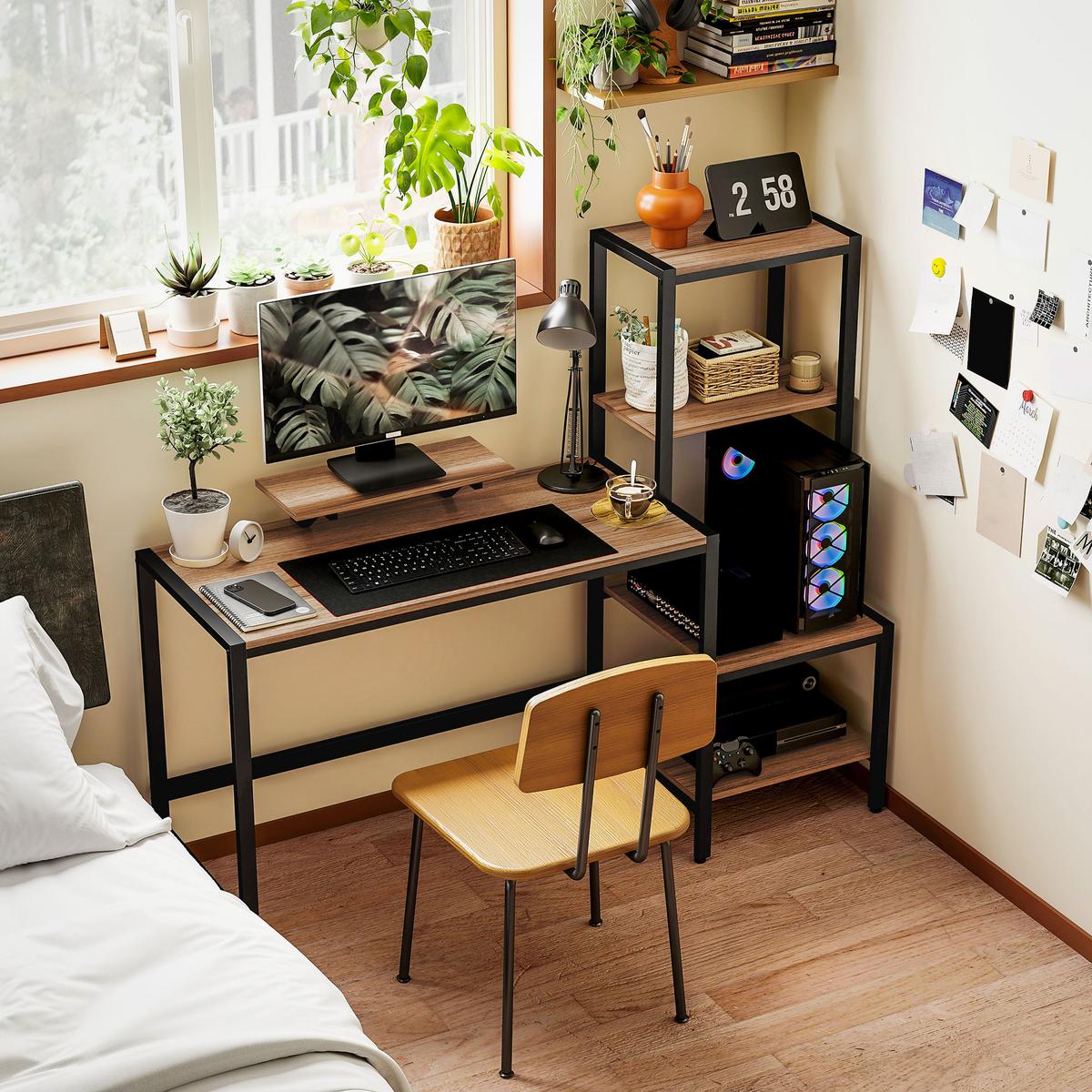 SCHREIBTISCH Computertisch mit Monitorständer, CPU-Ständer, 150 x 48 x 125 cm, Braun - Braun, Holzwerkstoff (150/48/125cm) - HOMCOM