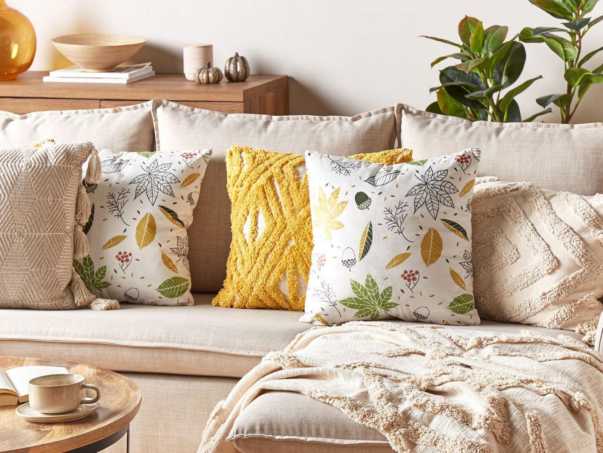 DEKOKISSEN Cremeweiß 45/45 cm Mullein - Ecru, Textil (45/45cm) - Beliani