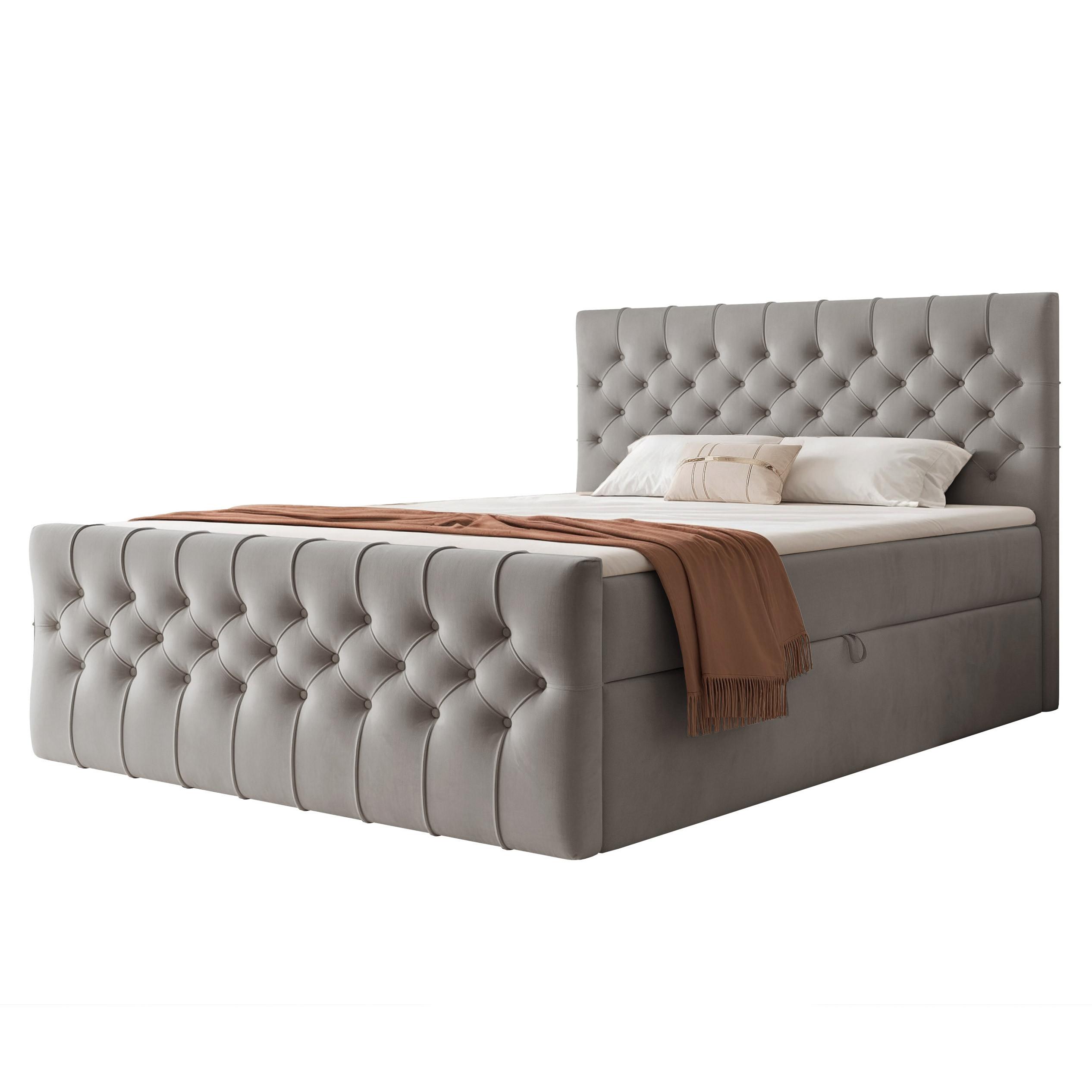 BOXBETT JOLIE 200x200 cm mit Matratze, Hellgrau - Hellgrau, Textil (200/200cm) - Idohome