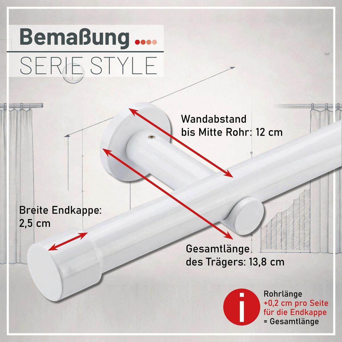 GARDINENSTANGE auf Maß 1-lauf Wandmontage Kappe 200cm - Weiß, Metall (200cm) - Deco-Raum