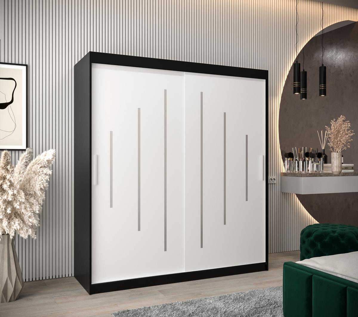 SCHWEBETÜRENSCHRANK 200/180/62 2-türig - Silberfarben/Schwarz, Holz/Kunststoff (180/200/62cm) - Abiks Möbel
