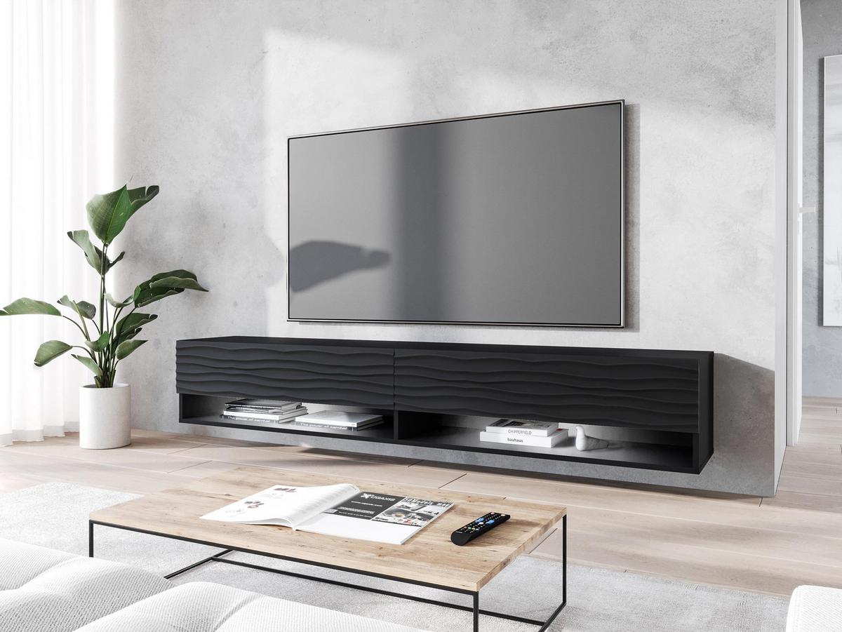 TV-LOWBOARD A180 MDF mit RGB LED Beleuchtung - Schwarz/Graphitfarben, Holzwerkstoff/Kunststoff (180/30/33cm) - MIRJAN24
