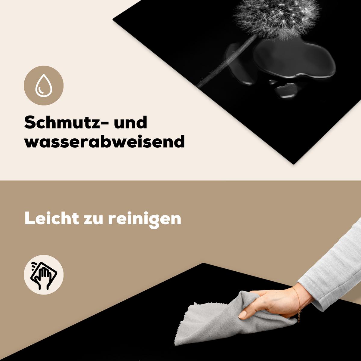 HERDABDECKPLATTE Löwenzahn - Schwarz - Floral - Botanisch Induktionsmatte 77x59 cm - Grau, Kunststoff (77/59/0.2cm) - MuchoWow