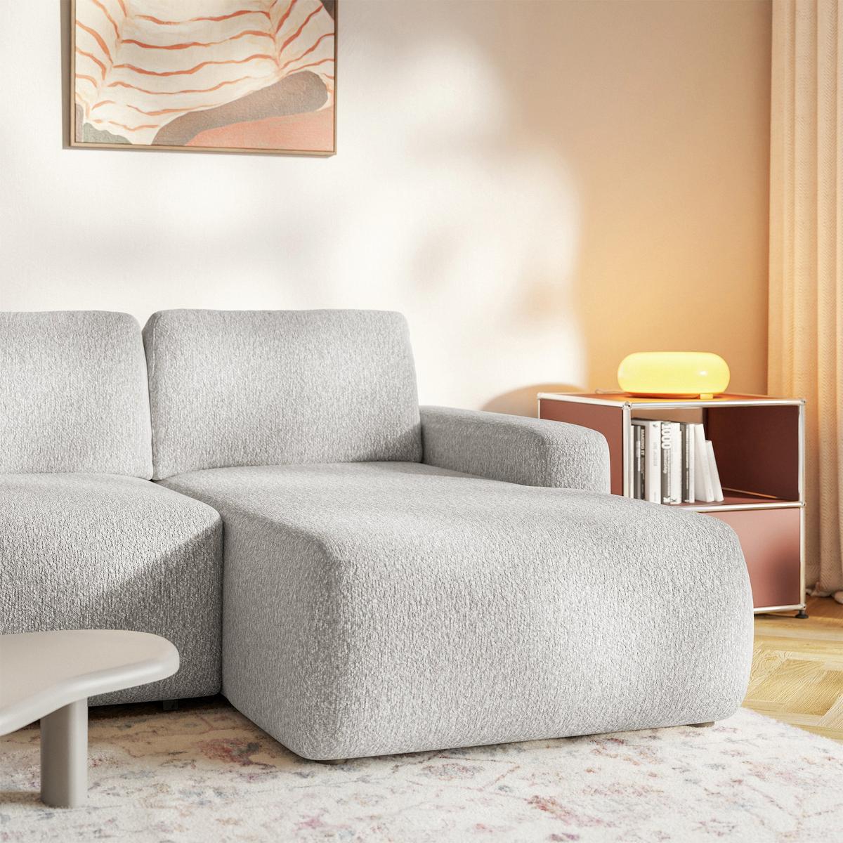 ECKSOFA Carnos Mini Hellgrau Chenille - Hellgrau/Schwarz, Kunststoff/Textil (164/238cm) - Selsey