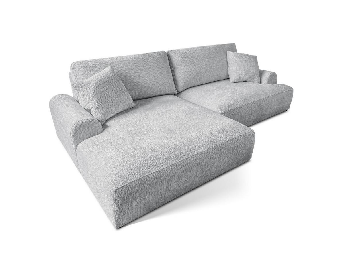 ECKSOFA Melvano mit Schlaffunktion und Bettkasten im Japandi-Stil aus weichem Hellgrau Chenille-Stoff - Hellgrau/Schwarz, Holz/Kunststoff (145/240cm) - S-Style
