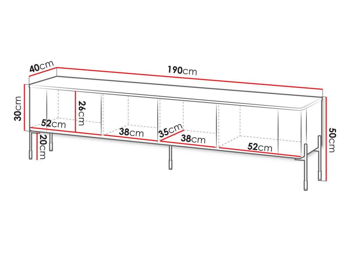 TV-LOWBOARD Vera 190 - Schwarz, Holzwerkstoff/Metall (190/50/40cm) - MIRJAN24