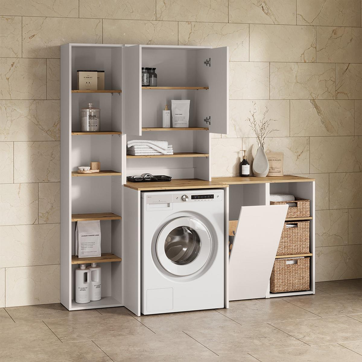 WASCHMASCHINENSCHRANK Paolina Weiß/Artisan 68 x 88.2 cm 2 Teile mit Regal - Weiß/Eiche Artisan, Holzwerkstoff (68/88.2/60cm) - Livinity®