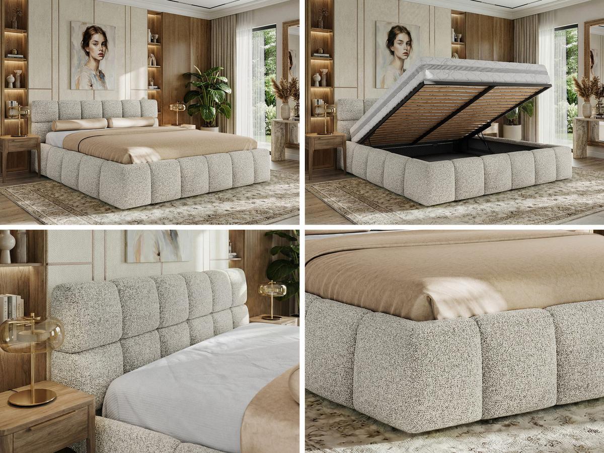 POLSTERBETT NIRA CLASSIC 160/200 - Hellgrau Strukture - Multipocket-Matratze - Hellgrau, Textil (160/200cm) - MKS