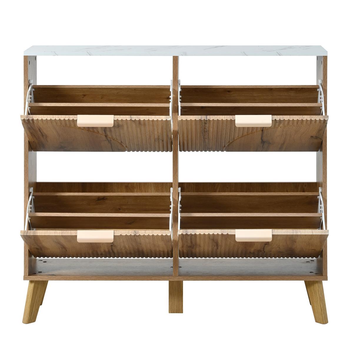 SCHUHSCHRANK mit 3d-strukturfront & 4 klappfächern - Naturfarben, Holzwerkstoff (105/95.5/24cm) - Urban Meuble
