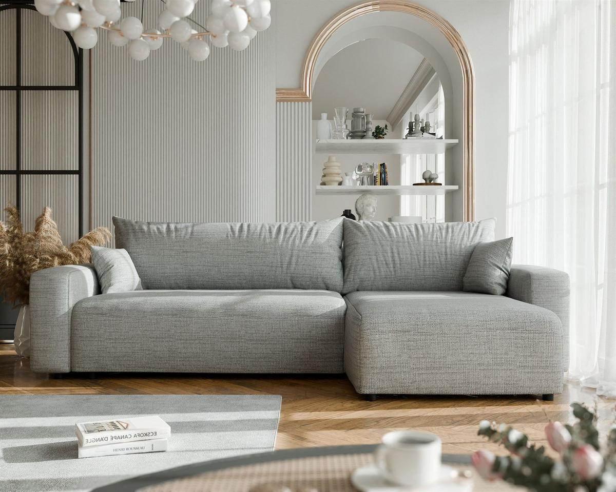 ECKSOFA Luna Max Mit Schlaffunktion - Grau, Holzwerkstoff/Textil (145/278cm) - Fun Möbel
