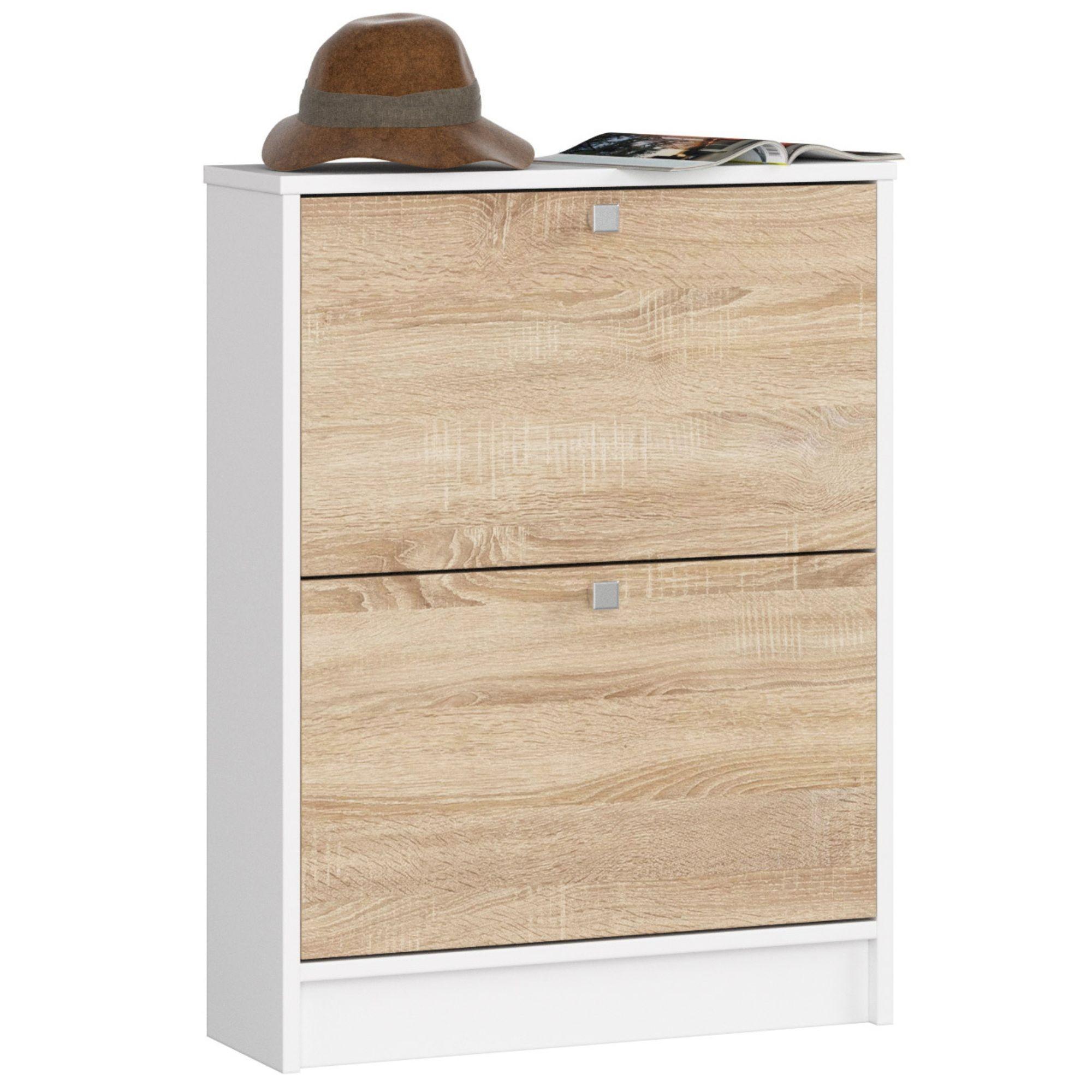 SCHUHSCHRANK Weiß, Eiche Sonoma 80/60/20 - Weiß/Sonoma Eiche, Holzwerkstoff (60/80/20cm) - RAUMHIRSCH FURNITURE