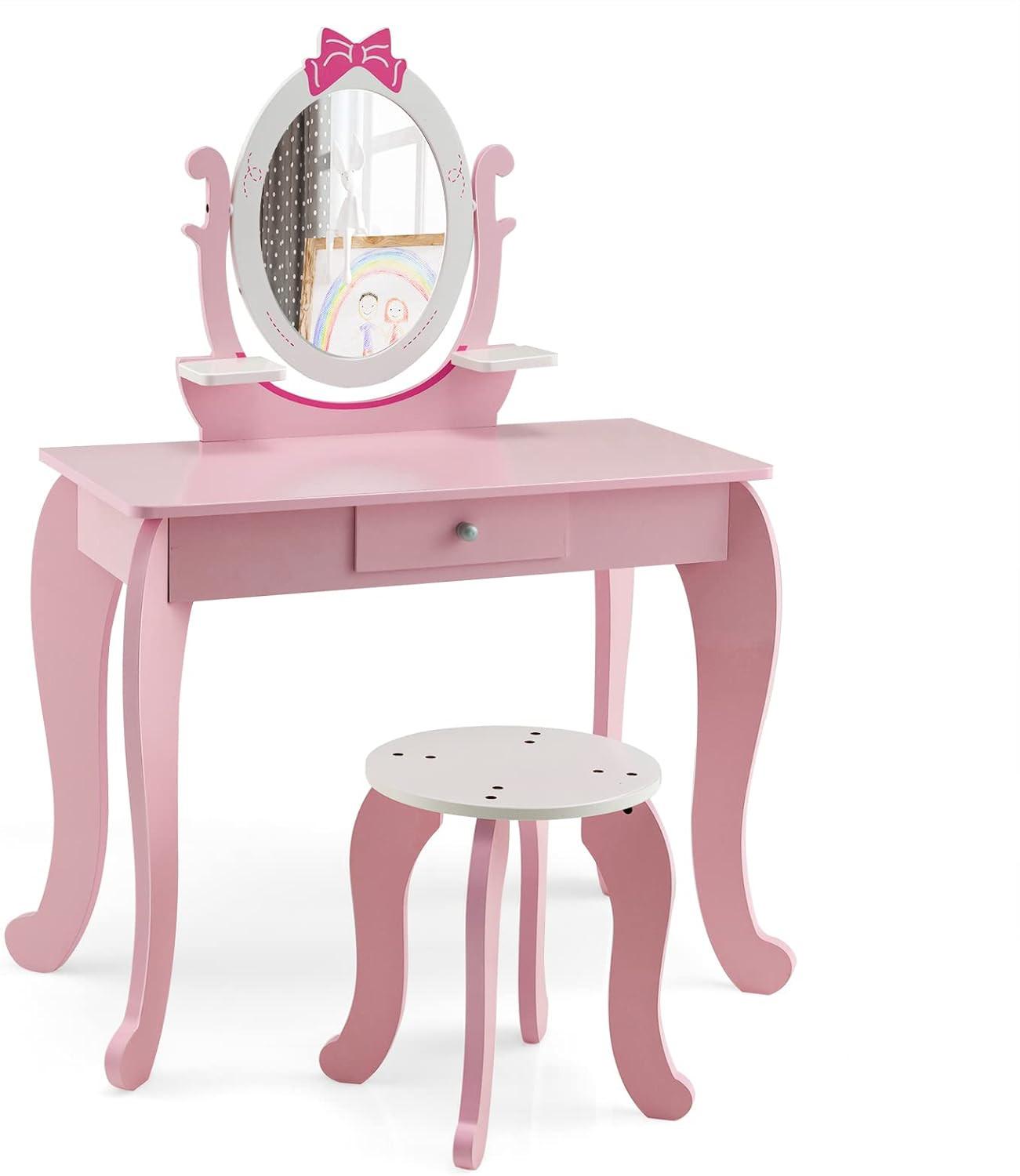 SCHMINKTISCH Set für Kinder Pink - Pink, Holz (70/101/34cm) - COSTWAY