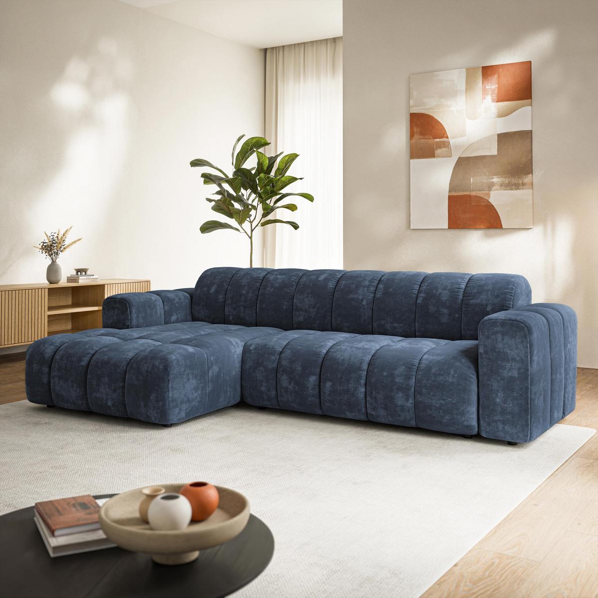 ECKSOFA SETIA LM L-S Blau Chenille - Blau, Holzwerkstoff (304/165cm) - MASSENO