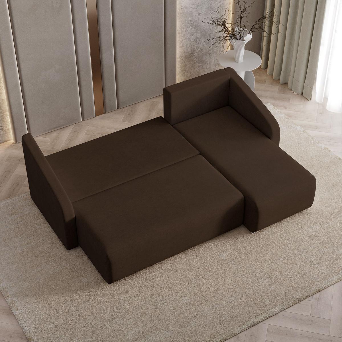 ECKSOFA MARELLO Braun Geflochtener Stoff mit Schlaffunktion - Braun, Holz (220/143cm) - MASSENO