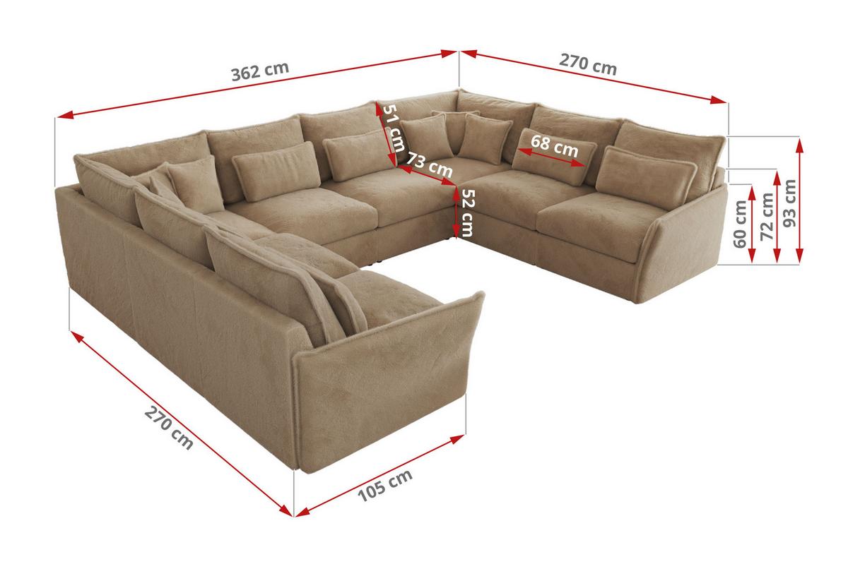 WOHNLANDSCHAFT VERSO U 8M Beige Plüsch - Sandfarben/Beige, Kunststoff/Textil (362/93/270cm) - MKS