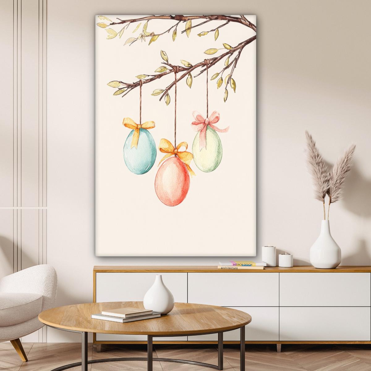 LEINWANDBILD Osterkuchen - Schleife - Eier Deko XXL 80x120 cm - Creme, Textil (80/120cm) - MuchoWow