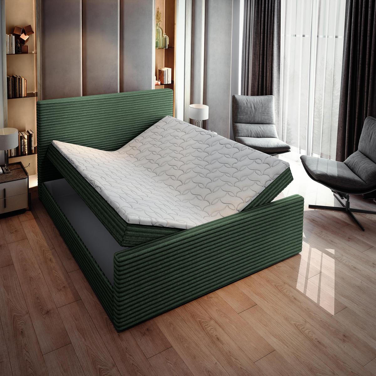 BOXBETT BRENTO 180x200 cm mit Matratze und Topper - Grün - Grün, Holz (180/200cm) - MASSENO