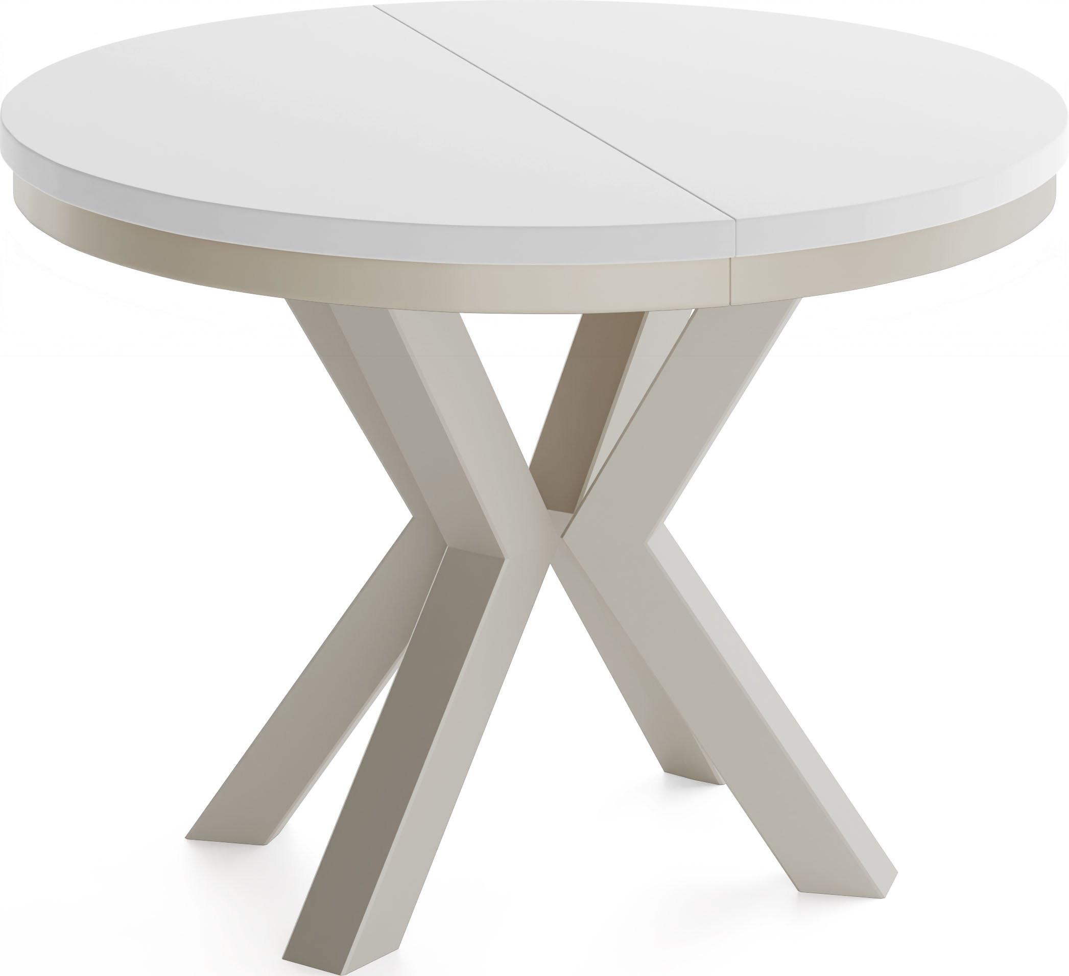 ESSTISCH Clara Grau-Beige runder ausziehbarer, Weiß 120-200/120/76 cm - Weiß/Grau, Holzwerkstoff/Metall (120/196/76cm) - WFL GROUP