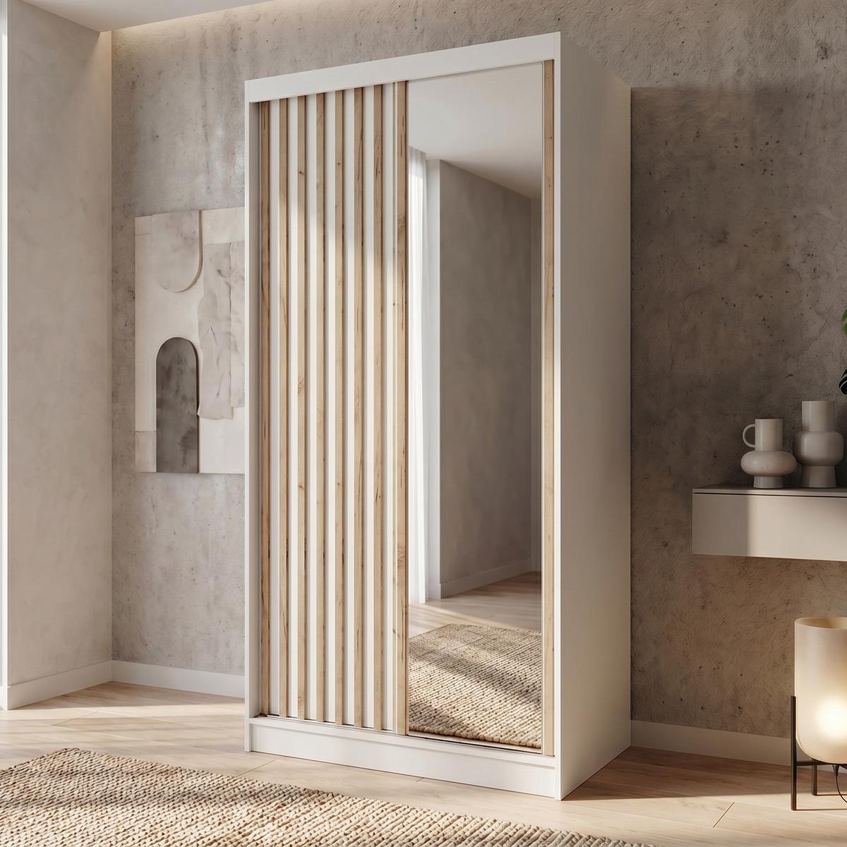 SCHWEBETÜRENSCHRANK Donatello mit 2 Türen und Schubkasteneinsatz, 100 cm, Weiß+eiche Artisan - Weiß/Eiche Artisan, Holzwerkstoff (100/205/60cm) - Beautysofa