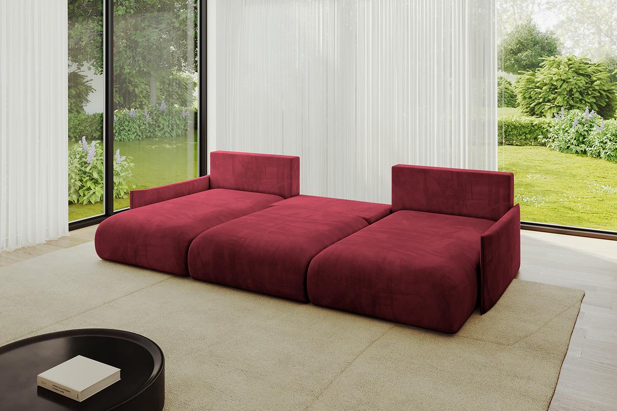 WOHNLANDSCHAFT mit Schlaffunktion und Bettkasten ONESK-U-v1 317x177x72 Bordeauxrot Velours - Bordeaux, Holzwerkstoff/Kunststoff (317/72/177cm) - ALTDECOR