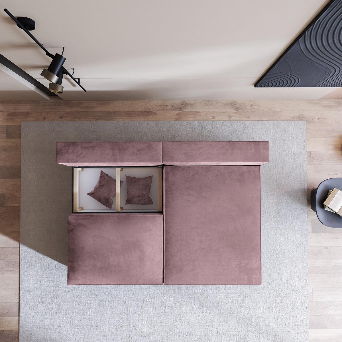 ECKSOFA FIORO M Lila Velours-Stoff mit Schlaffunktion - Lila/Grau, Holz/Kunststoff (204/148cm) - MASSENO