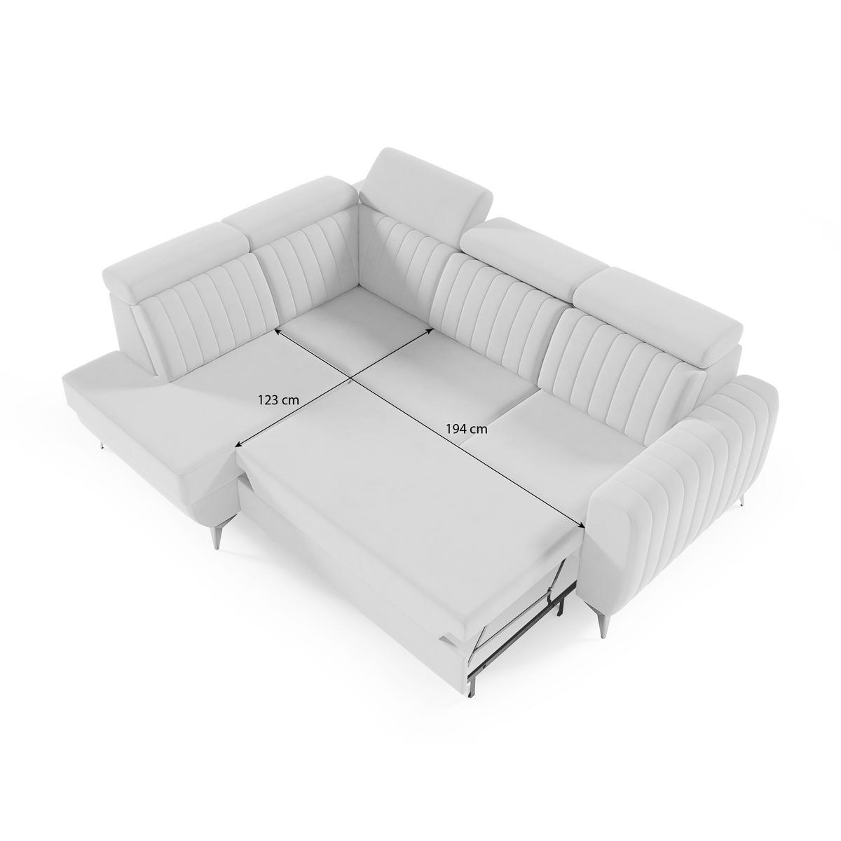ECKSCHLAFSOFA Connor II verstellbare Kopfstützen, Dunkelblau, links - Schwarz/Dunkelblau, Textil (268/204cm) - Beautysofa