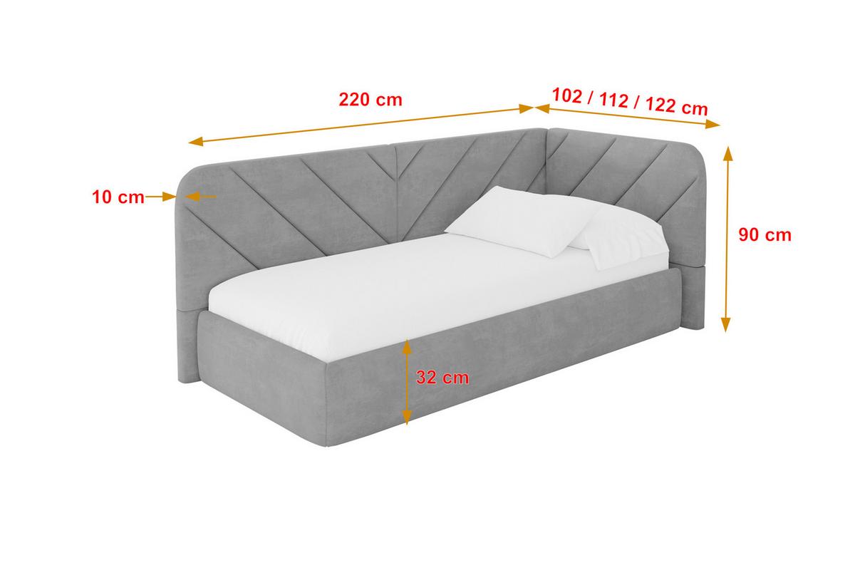 EINZELLBETT Jugendbett mit Bettkasten, Links - FIKY 80x200 Grau - Hellgrau, Holzwerkstoff/Textil (80/200cm) - ALTDECOR